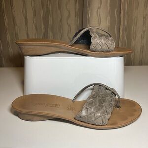 Paul Green Women’s Size 5.5 Beige Grey Woven Leather Thong Wedge Sandals Austria